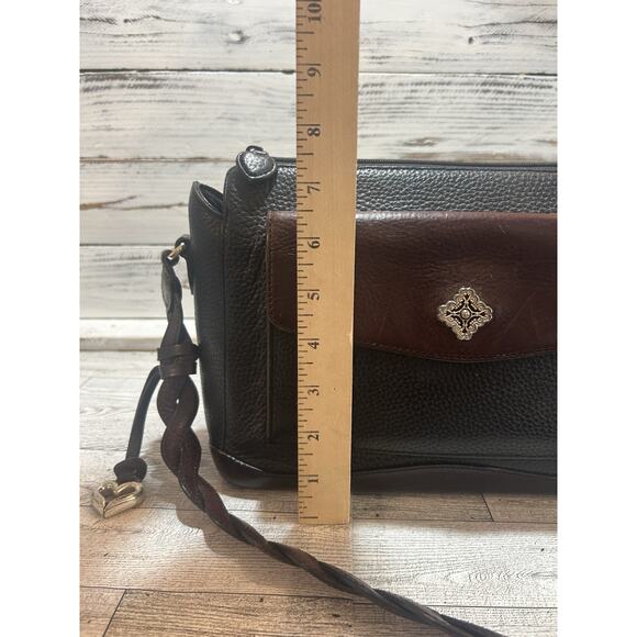 Brighton Two Tone Leather Shoulder Handbag Purse Black Brown floral interior - Picture 3 of 13